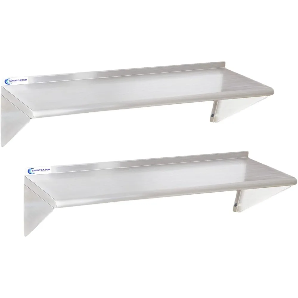Stainless Steel Wall-Mounted Shelves, 2-Pack, 12x48 Size, 320 lbs Capacity, Suitable for Home Kitchen and Restaurant Use