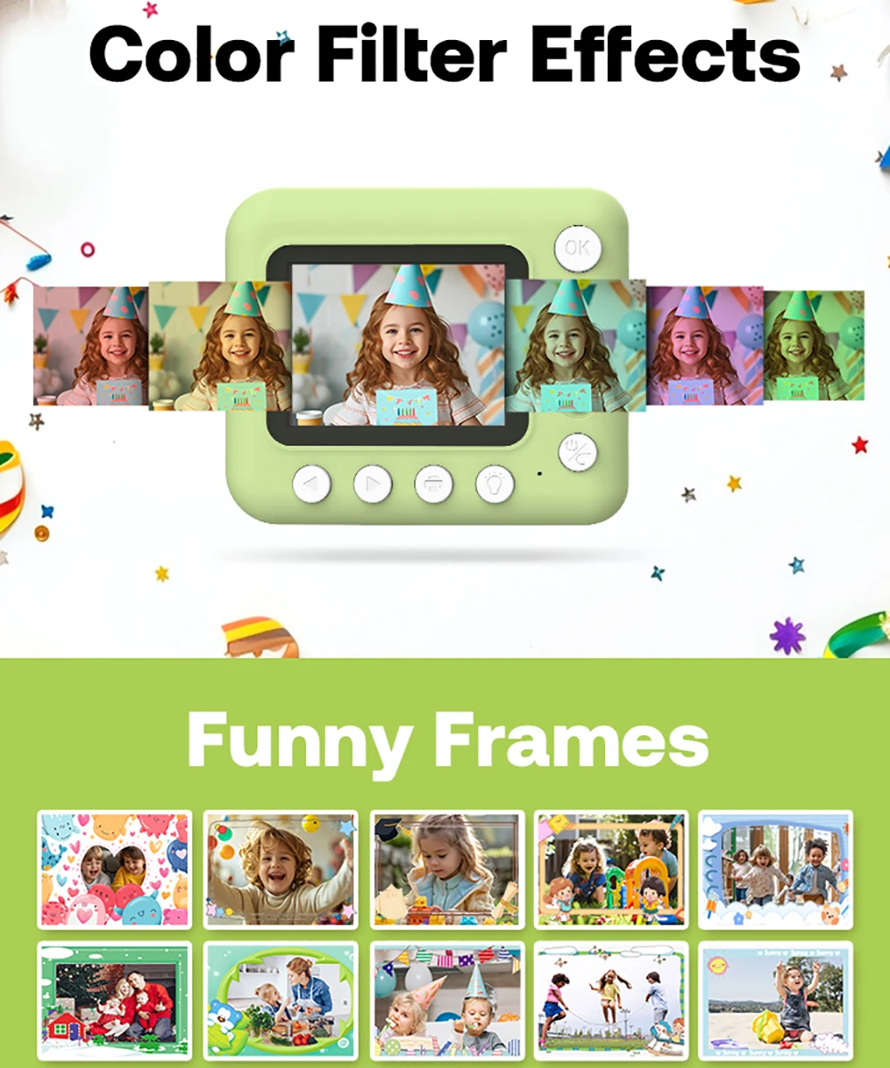 9IMOD Kinderkamera Sofortbildkamera 2,4 Zoll 1080P 10X Zoom 32 GB mit Bluetooth-Druck