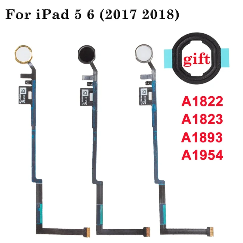 1set high quality home button with flex cable repair part for iPad 5 6 2017 2018 homebutton key Flex assembly with 3 colors