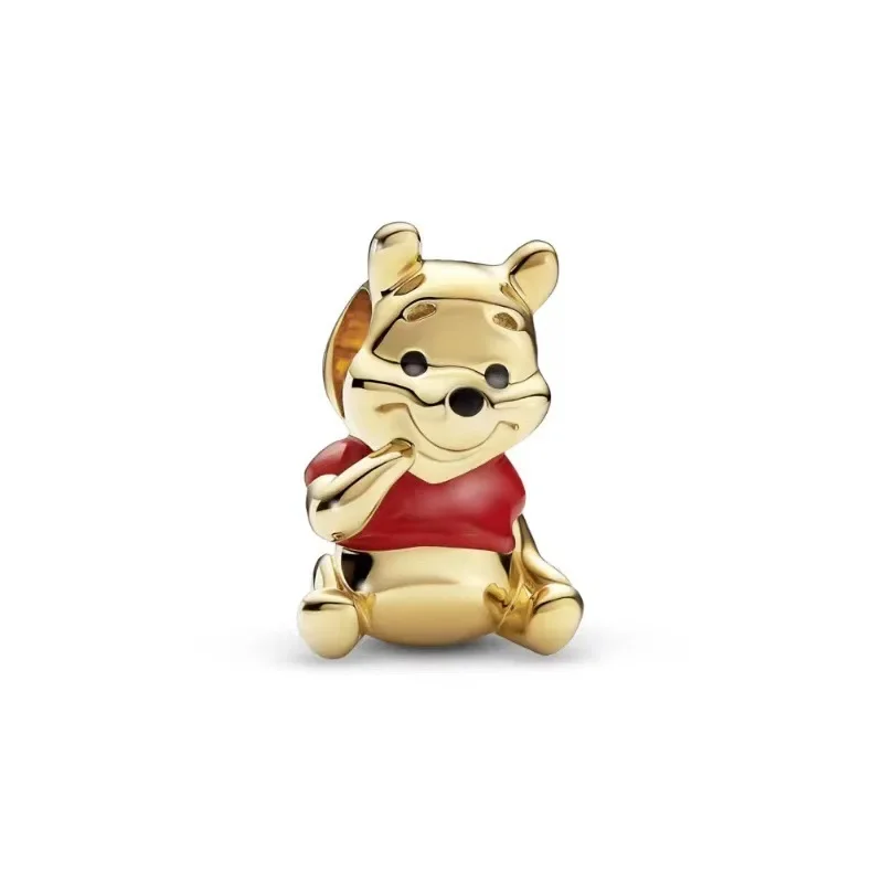 Disney-Ursinho Pooh Pingente Costurado para Mulheres, Charme Frisado, Acessórios Jóias Originais, Pulseira dos Desenhos Animados, 925 Prata Esterlina