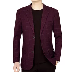 4-A106  pring and Autumn Men's Suit Slim-fit Korean-style Plaid Jacket for Middle-aged Youth Small Suit