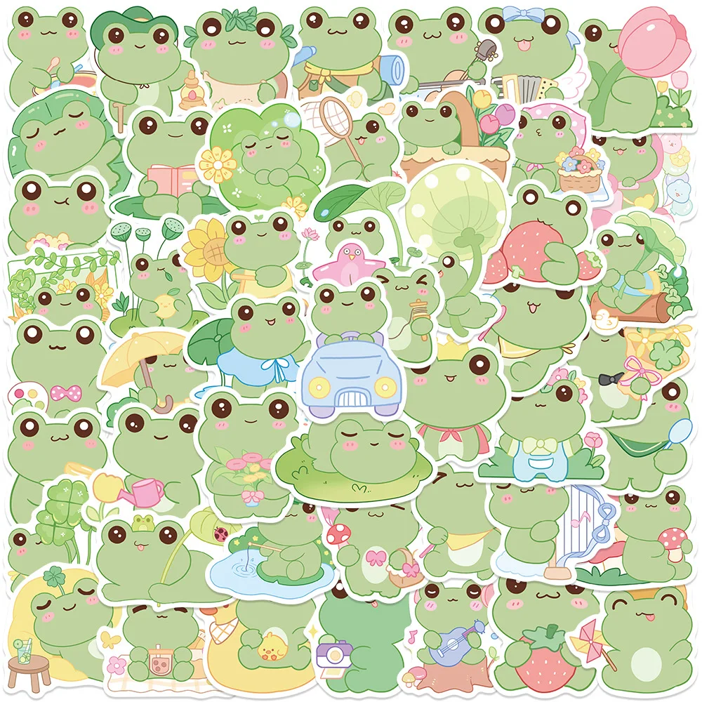 50Pcs Cute Cartoon Frog Stickers DIY Stickers Scrapbooking Phone Luggage Skateboard Waterproof Decals