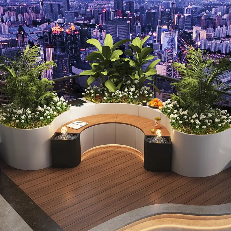 For Indoor Balcony Stainless Steel Flower Box Seat Stool Combo Corner Special Shaped Planter Wrought Iron Planting Pot Space