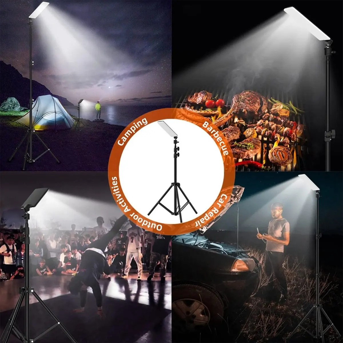 Portable Camping Light with 1.8M Adjustable Telescopic Rod LED Selfie Light Photography Light with Tripod for Camping-ABHG