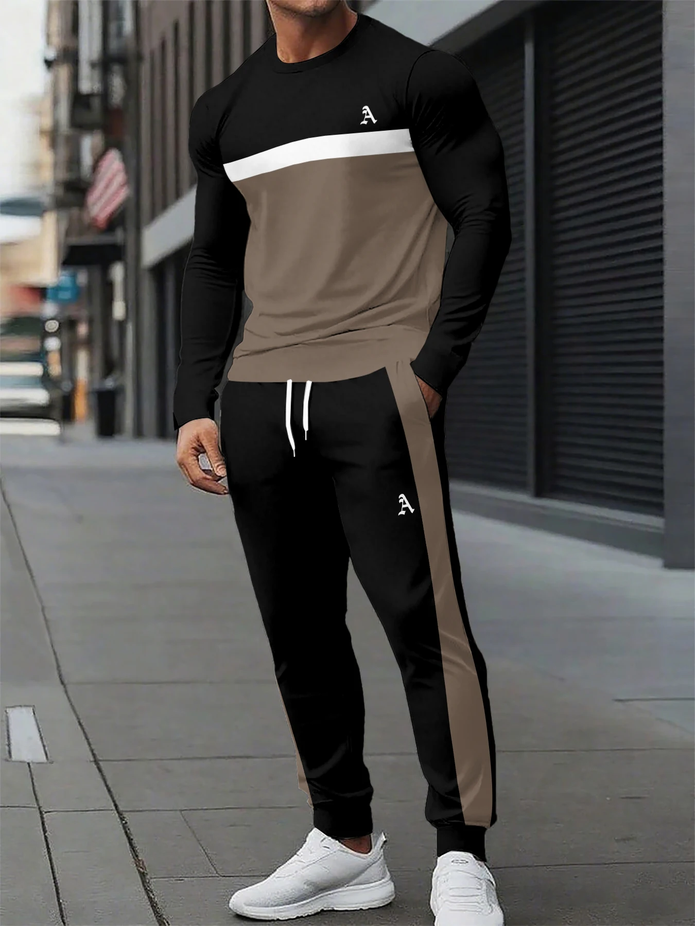 

Летний мужской модный комплект спортивной одежды: футболка с длинными рукавами и повседневные брюки, комплект из двух предметов, свободный крой, повседневный дышащий комплект