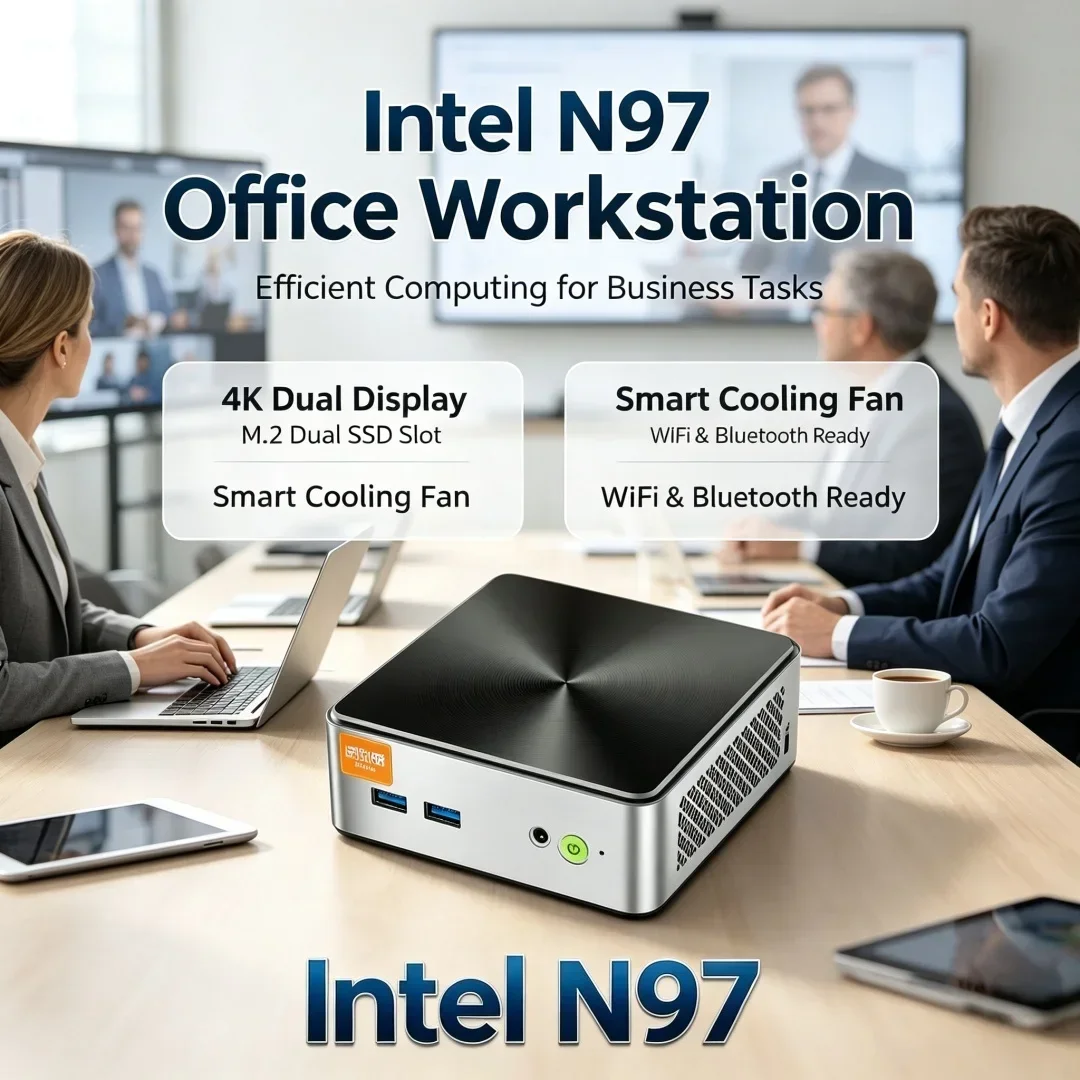 미니 PC 인텔 N97 8GB 128/256/256/512GB 듀얼 M.2 슬롯 데스크탑 컴퓨터, 온도 조절 냉각 팬 지원 썸네일 6