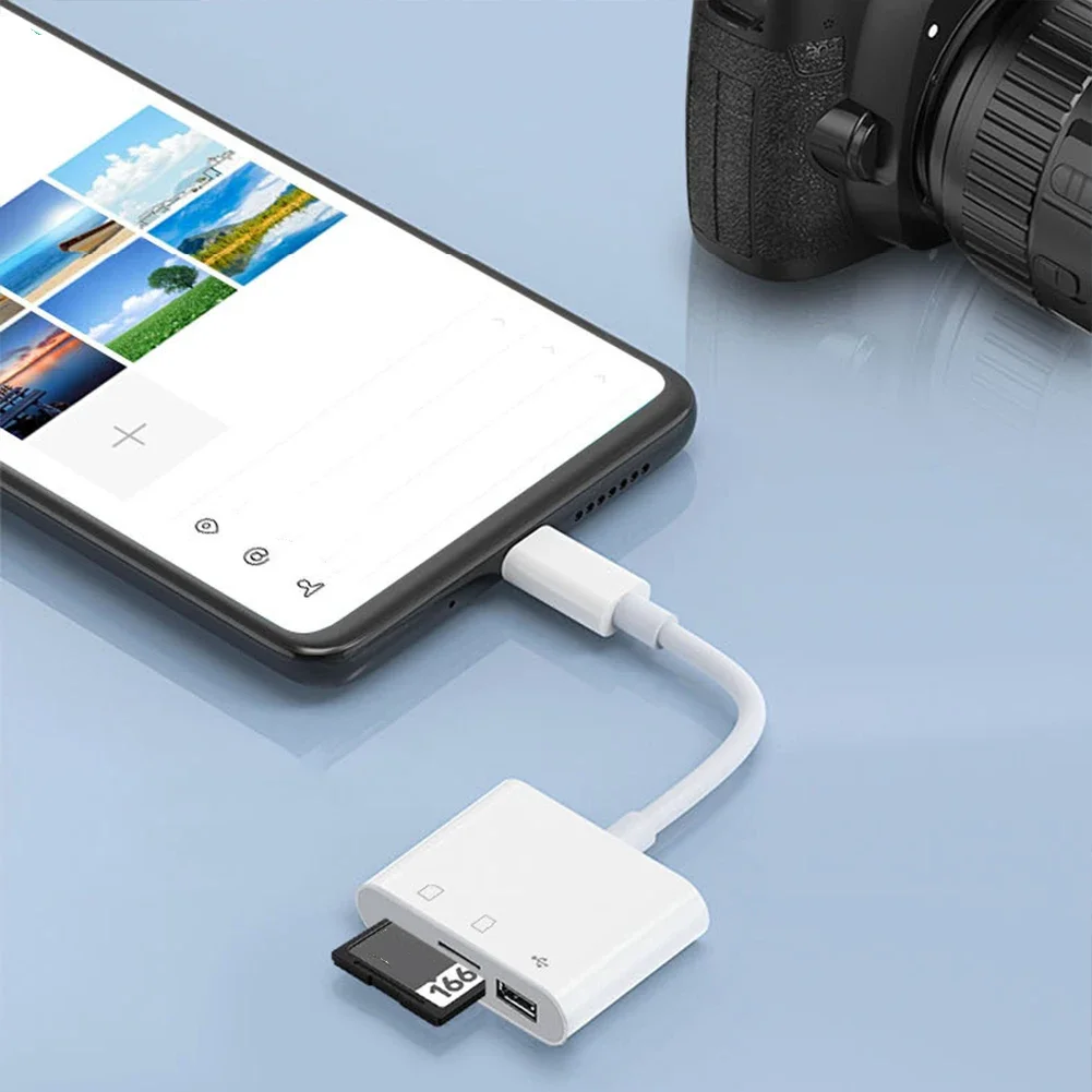 Lector de tarjetas multifuncional para cámara TF, tarjeta de memoria Sd, cabezal de conversión USB tipo C, Adaptador 3 en 1, dispositivos compatibles