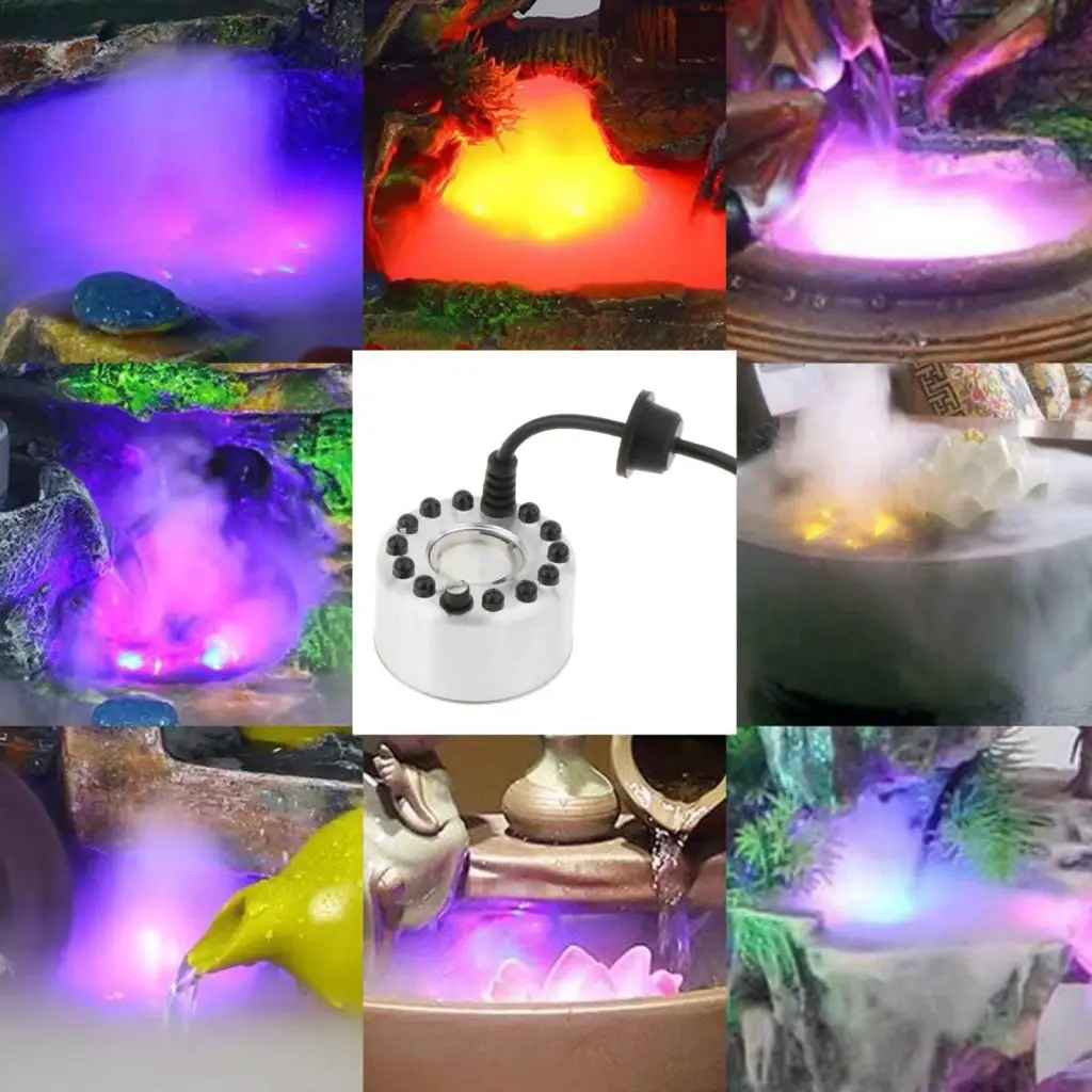 Mini 12 LED Pumpkin Light Fogger Mister Water Fountain Pond Fog Machine Atomizer for Halloween Christmas Party Decoration