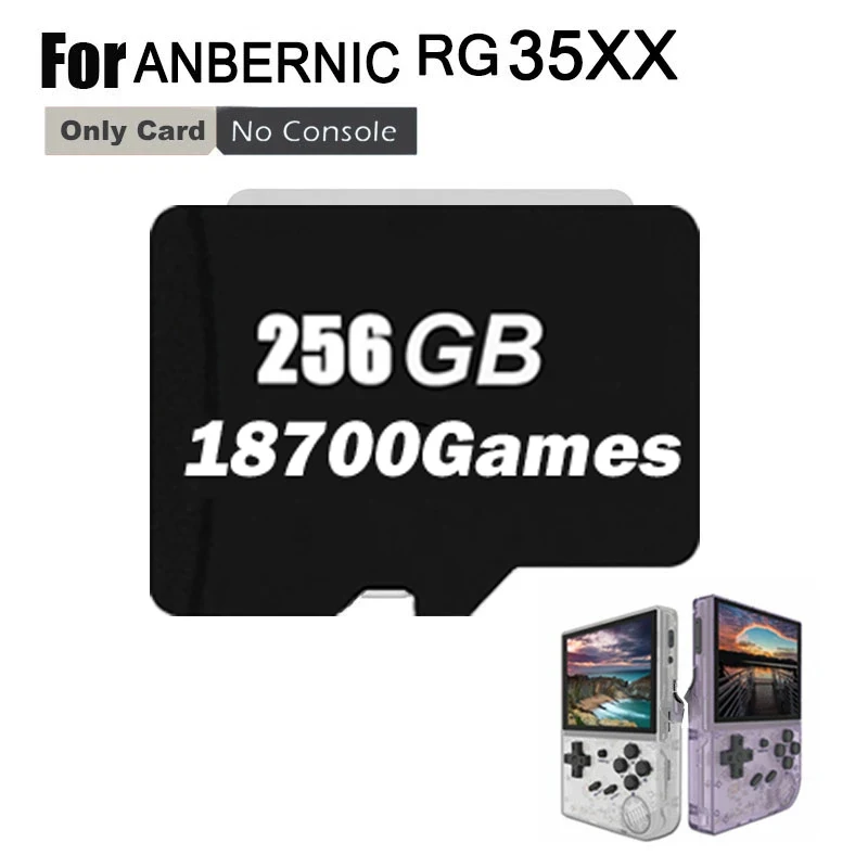 ANBERNIC Handheld Game for Bag, Jogos Pré-carregados, Cartão TF para Escolher, Cartão SD, 23000 Jogos Embutidos, 256GB, 256GB, 128 GB, 256GB, 23000 Jogos