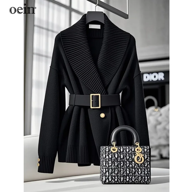 [oein] 2024 Socialite Xiaoxiangfeng High-end Jacket Knitted Women's Temperament Concealed Flesh Hepburn Winter Sweater