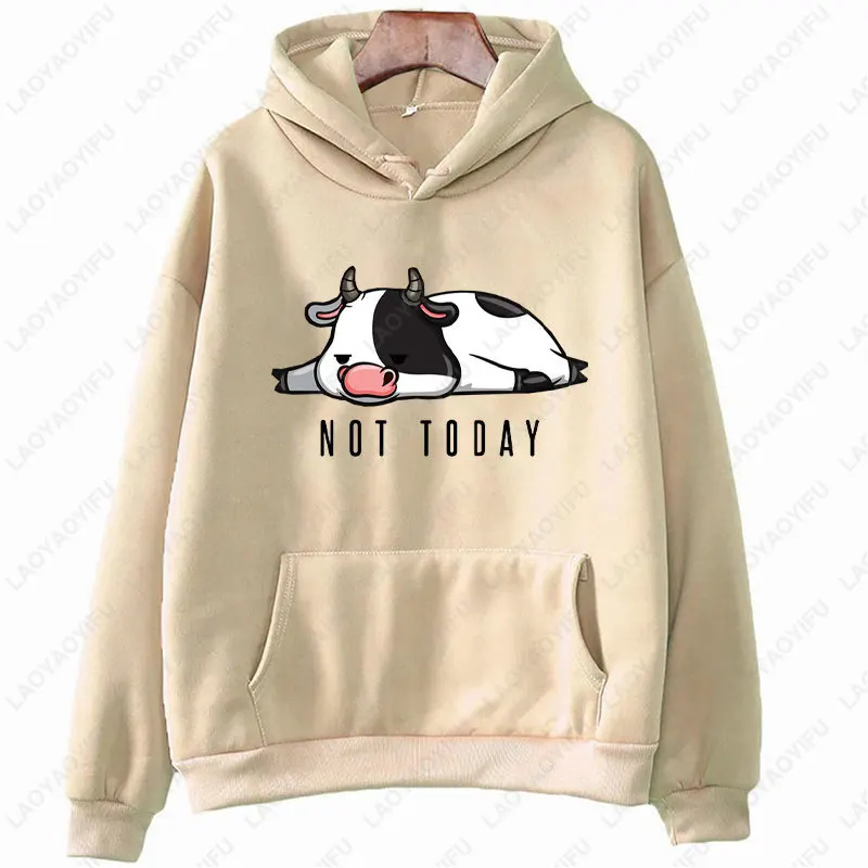 Sweats à capuche College vaches drôles pour femmes, Nnegoing Not Today, Streetwear Hip Hop, Pulls Kawaii, PVD, Printemps, Automne, 2023
