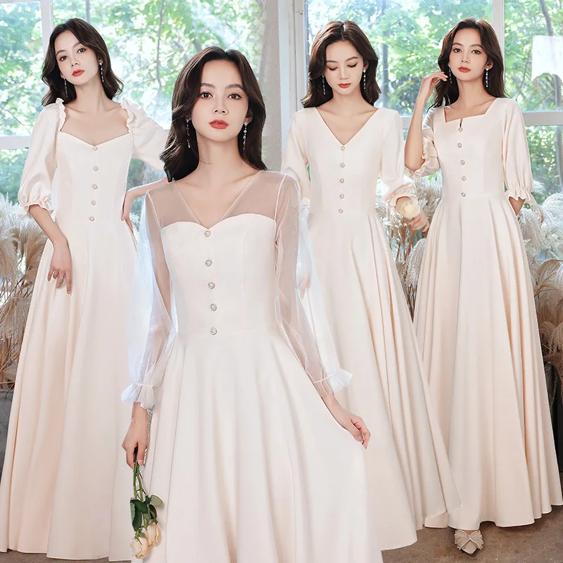 

A32Long sleeve bridesmaid dress 2024 new popular autumn and winter sisters dress bridesmaid group dress dress simple and elegant