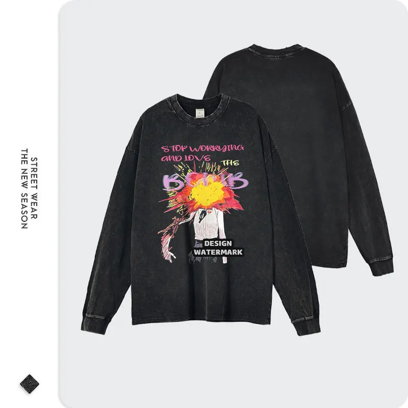 Oversized Vintage Washed Anime Reze Long Sleeve T shirts Chainsaw Man Sweater Manga Sweatshirts Denji Makima Power Pullover