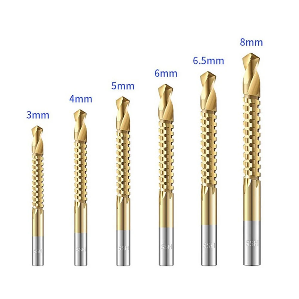 Set di punte da trapano da 6 pezzi realizzati con acciaio ad alta velocità e placcatura, ideale per scanalare e scanalare di metallo, legno e pannelli in plastica