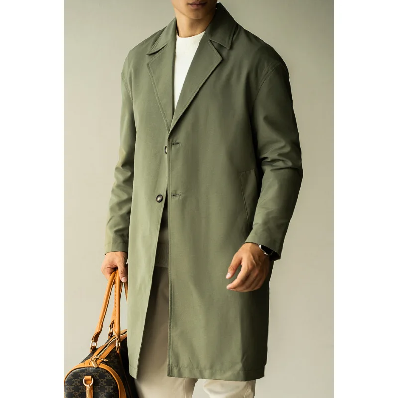 

DAVIDSHAO EU US Size Mens Trench Coat Single Breasted Casual Spread Collar Windbreak Jacket Long Classic Business Overcoat