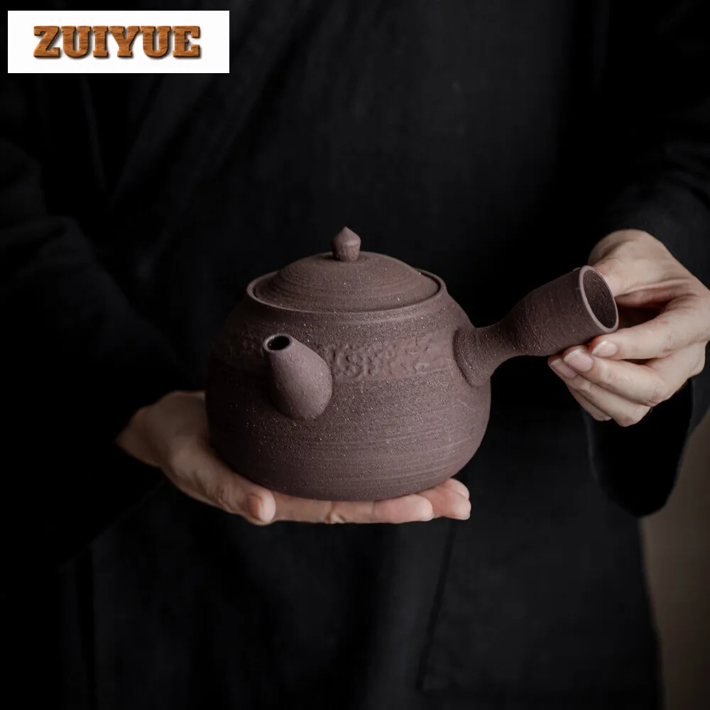 Rock Mud Handmade Tea Warmer Stove Japanese Style Side Handle Pot Warmer Vintage Tea Stove Kettle Stand Tea Ceremony Ornaments