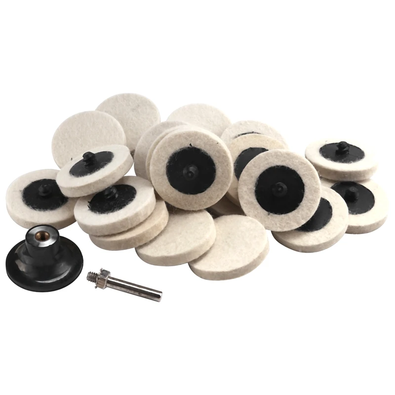 20Pcs 2 Inch Compressed Artificial Wool Fabric Qc Disc Polishing Buffing Pads Wheels With 1Pcs 2 Inch Disc Pad Holder With 1/4In