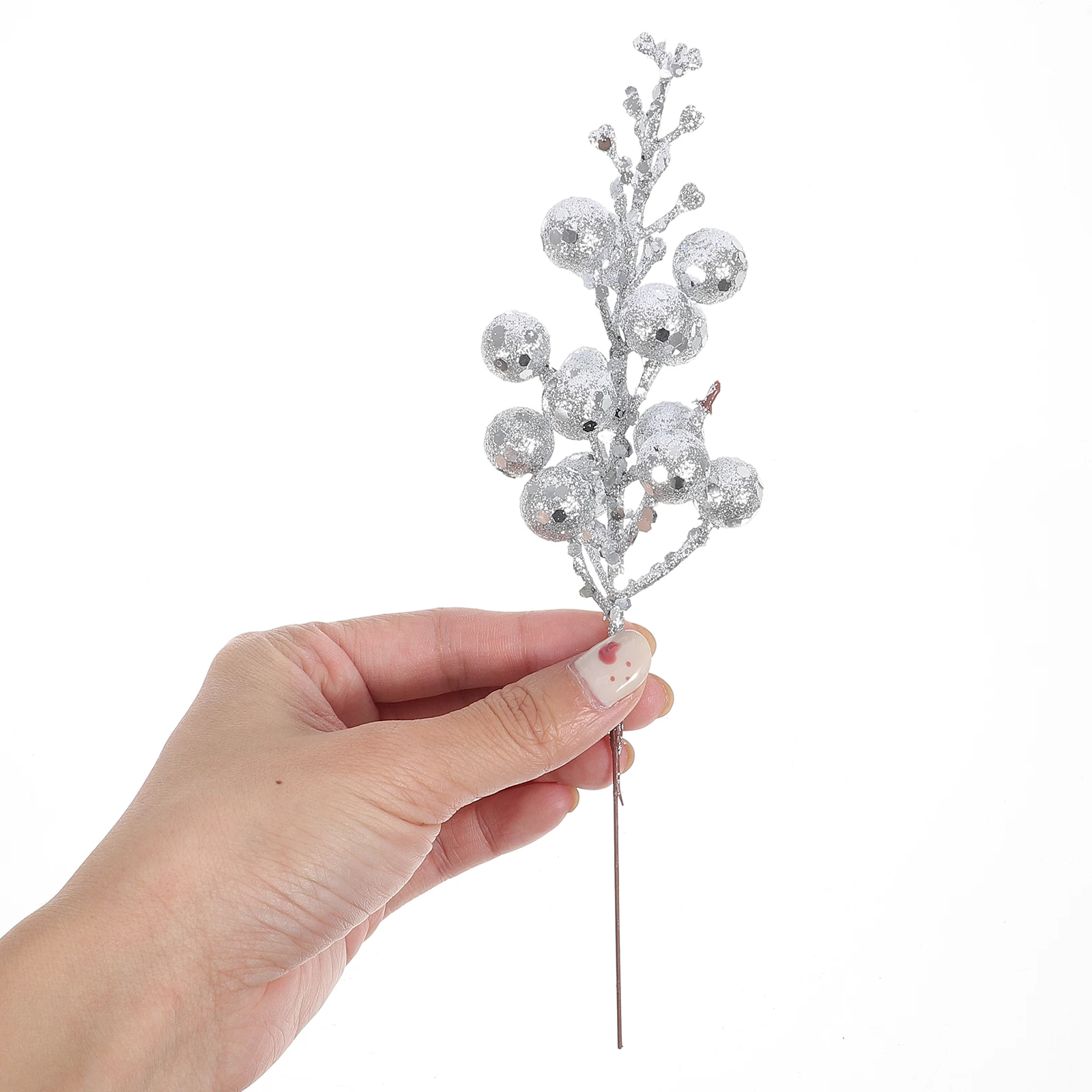 

10 Pcs Decor Glitter Branches for Christmas Tree Berries Stems Ornament Silver Berry