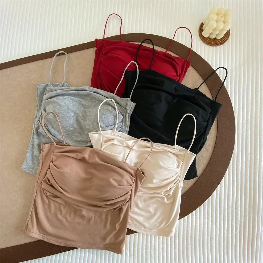 بلون سلس بروتيل سترة الطيات تصميم مطاطا مثير صديرية دائرية رقيقة الكتف الأشرطة سليم صالح نحيل المحاصيل القمم ارتداء اليومي