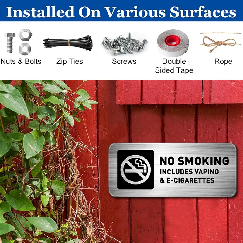 ABKS-Piece ممنوع التدخين 4 قطع 7 × 3 بوصة علامات للمنزل والأعمال علامات تحذير صناعية ذاتية اللصق معدنية بدون دخان #6