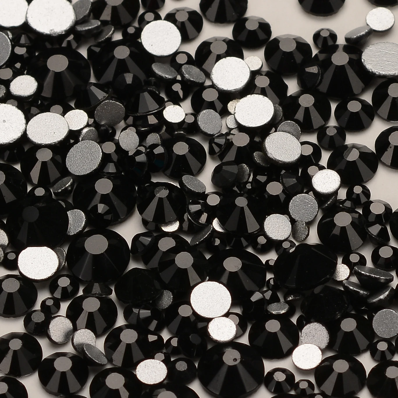 Black Mix Size Flatbase Glass Rhinestones SS3-SS20 Glue On Boutique Glitter Crystal For Nail Art Crafts Decoration Parts