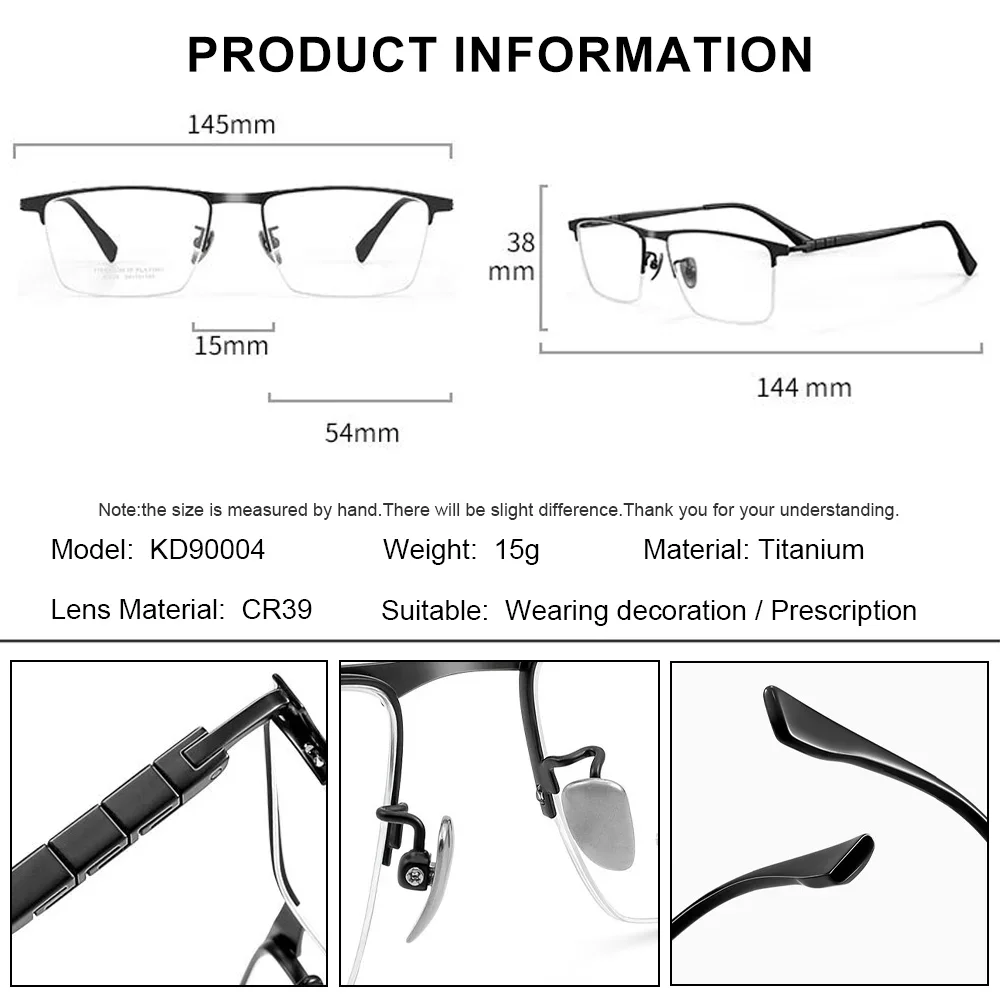 

KUXA (L) мужские титановые полуоправы с защитой от синего света, очки для близорукости, мультифокальные фотохромные оптические квадратные очки
