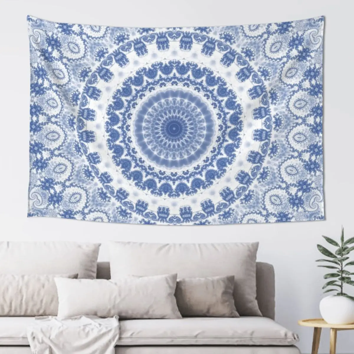

Blue and White Fractal Mandala Tapestry Aesthetic Room Decor Korean Room Ornaments Nordic Home Decor Tapestry