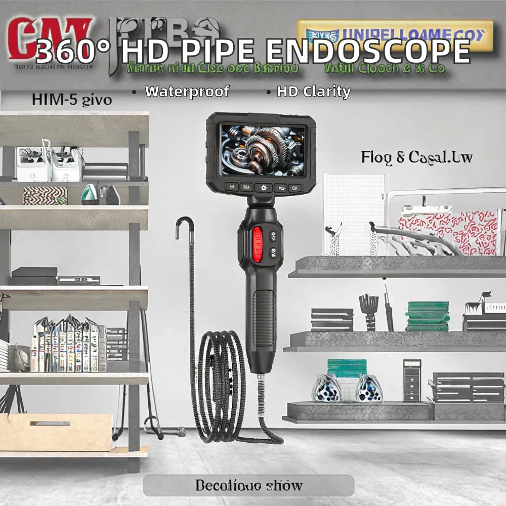360 Degrees Two Way Steering 2MP HD Industrial Endoscope 3.9mm Single Lens IP67 5X Zoom 4.3