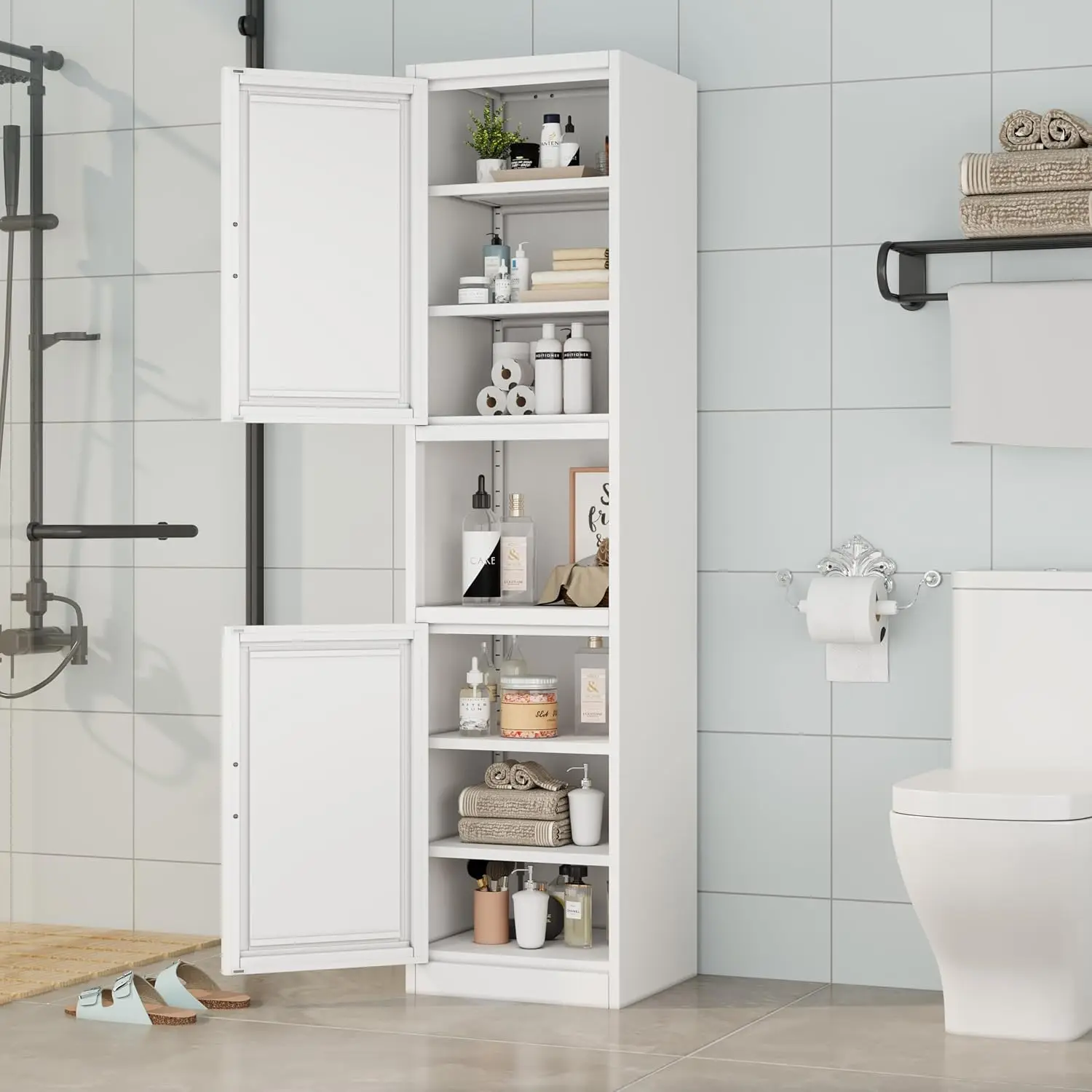Tall Narrow Storage Cabinet Tall Bathroom Cabinets Metal Pantry Cabinet, Home Office, Living Room, Dinning Room, Customized