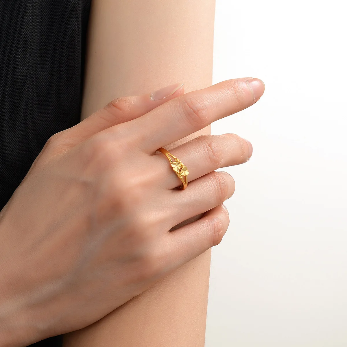 Simple Loving Kindness Rings Opening Type Brass Gold Color Ring  For Women