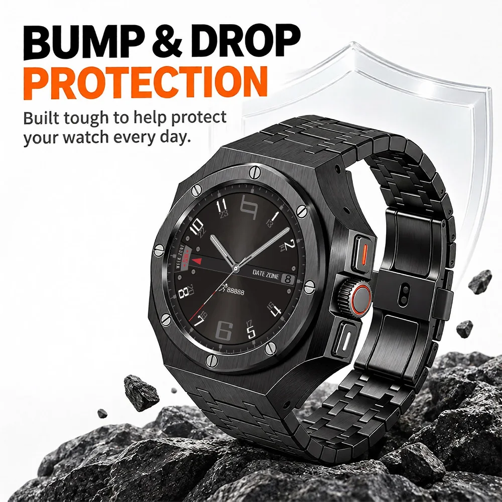 Conjunto de acessórios totalmente em aço inoxidável para o Samsung Galaxy Watch Ultra 2 2026, relógio de negócios para homem, com moldura e pulseira, 