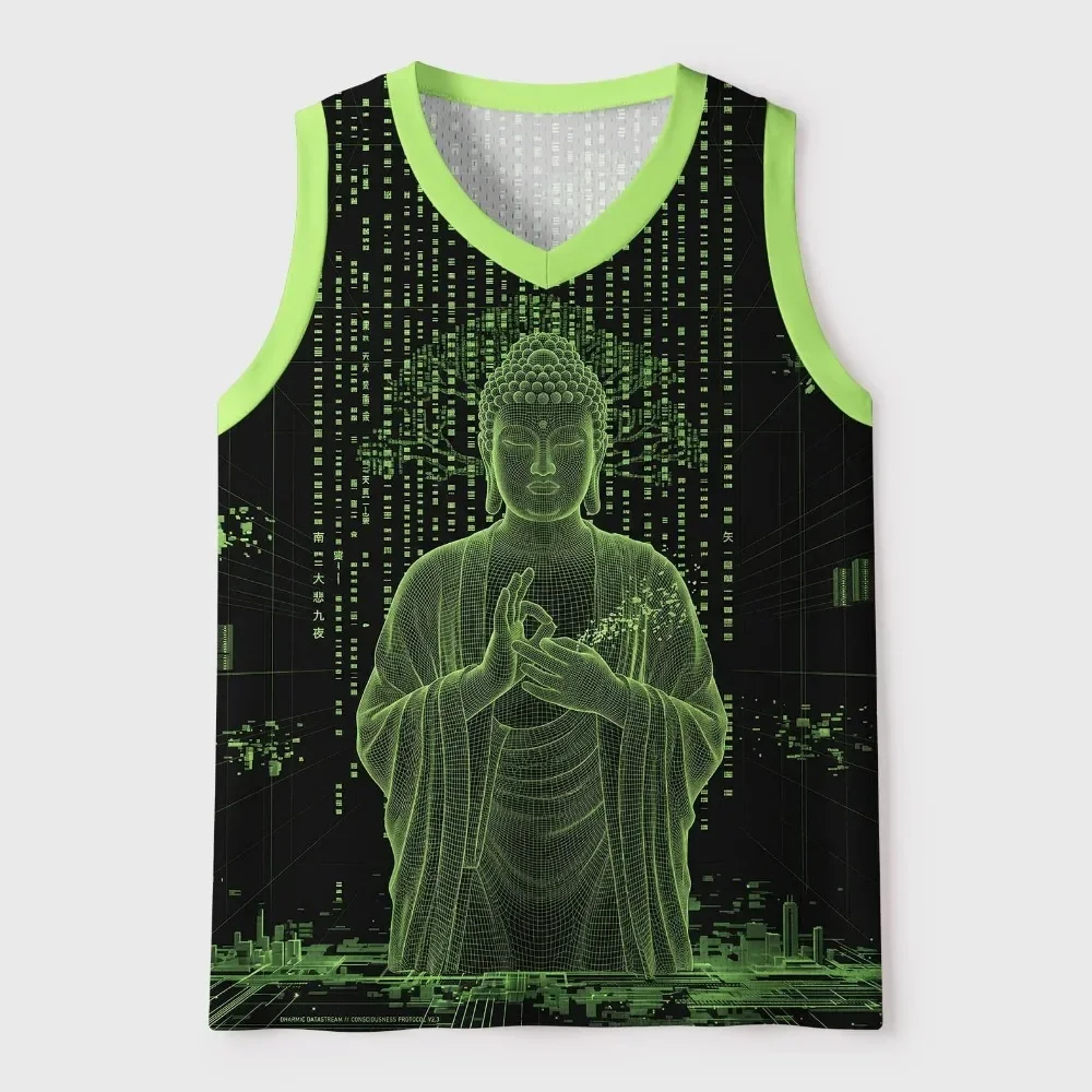 New Fashion Code Buddha Pattern 3D Printed V-Neck Men's Large-Sized  Vest  - Street Outdoor Casual Breathable Quick-Drying Shirt