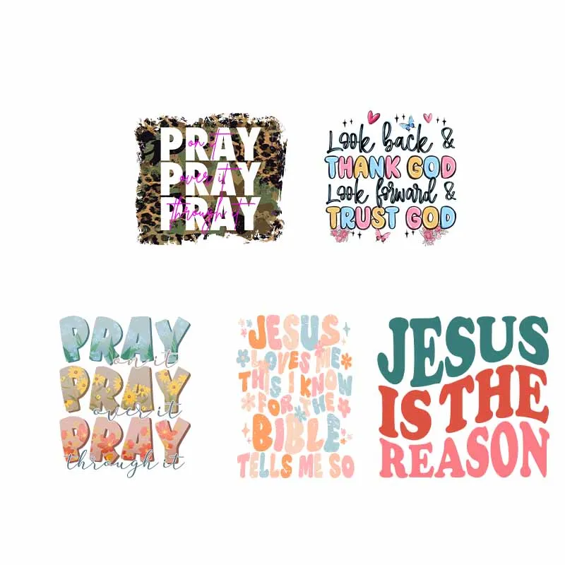 Jesus God Iron on Transfers Thermal Stickers For Clothes Patches on T-shirts Colorful Letter Decoration Thermal Patches