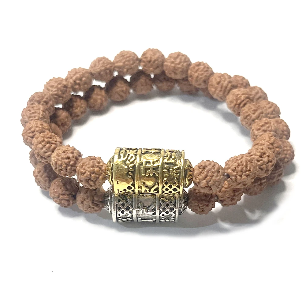 Natural Rudraksha Seed With Tibetan Buddhism Mantra Sign Copper Beads Bracelet For Men Women Wholesale New Mala OM Jewelry