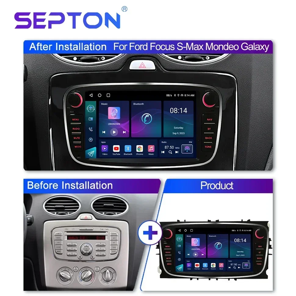 SEPTON Android Universal Car Radio for Ford Focus Mondeo C-MAX S-MAX Galaxy II Kuga Carplay GPS 2Din Multimedia Player Head Unit