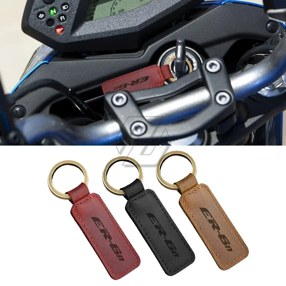

For Kawasaki ER-6N ER6N ER6F Motorcycle Keychain Cowhide Key Ring