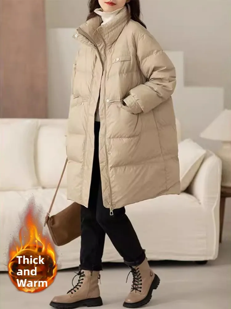 

Корейское легкое роскошное пуховое хлопковое пальто, женское зимнее хлопковое пальто средней длины с воротником-стойкой Thiened, теплое хлопковое пальто