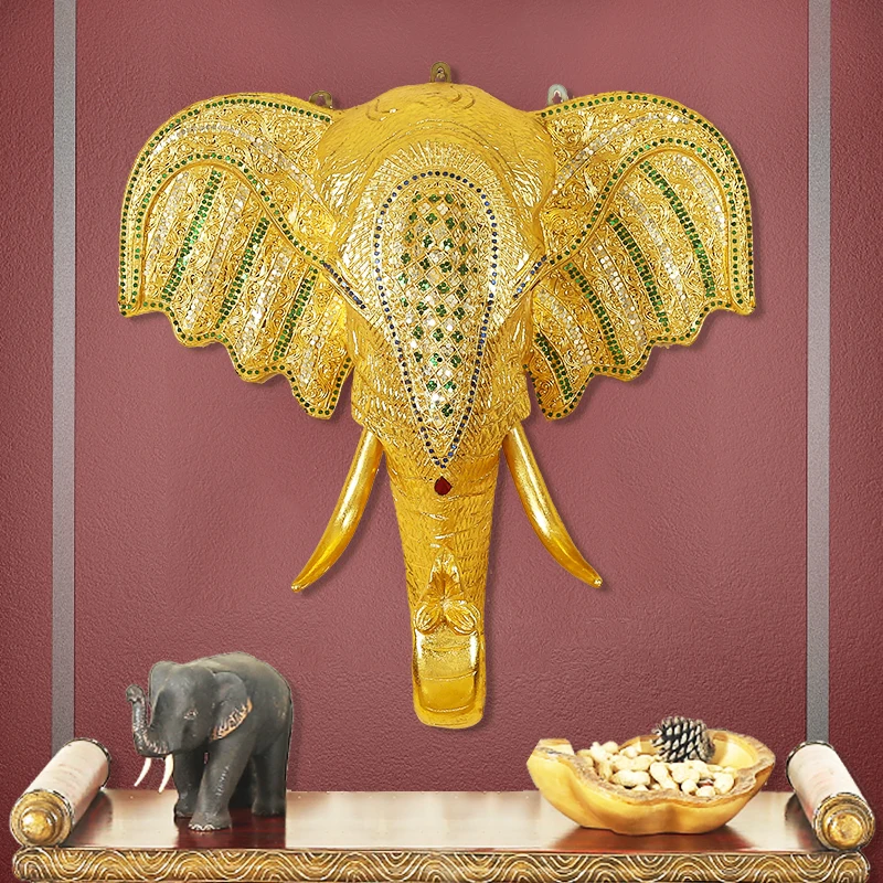 Elephant Head Wall Hanging Southeast Asian Style Decorations Thai Craft Wood Carving Thai Restaurant Hotel Wall Pendant