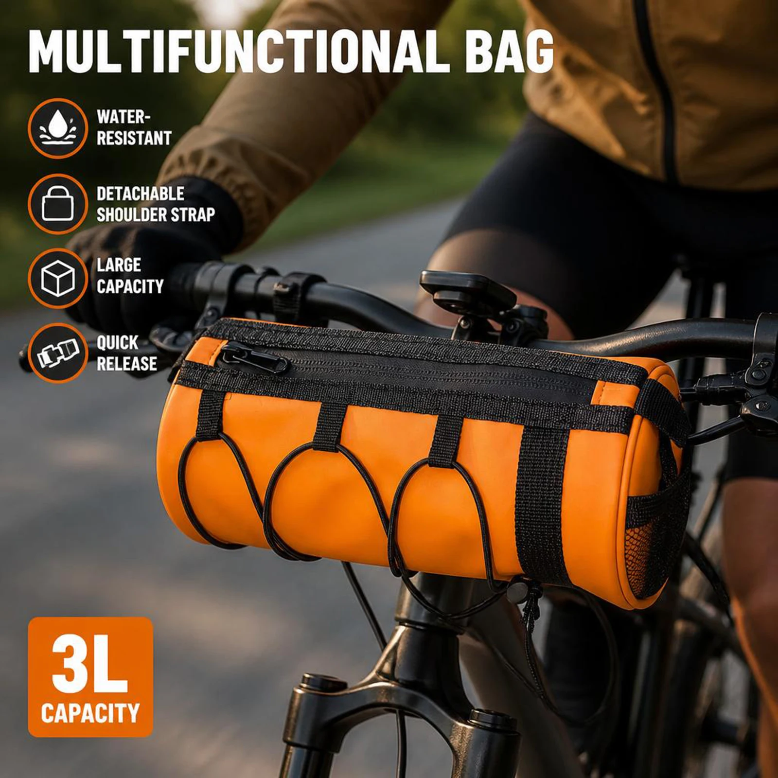 Bicycle Bag Water-Resistant TPU Material Multifunctional Bike Handlebar Bags With Shoulder Strap Hook‑and‑loop Strap 3L Gear Bag