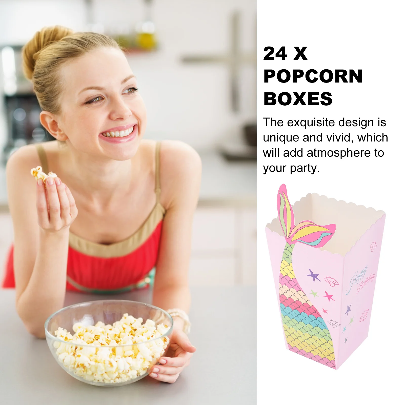 

24Pcs Cute Mermaid Popcorn Boxes Paper Candy Storage Box Foldable Party Tableware Snacks Container Kids Birthday Supplies