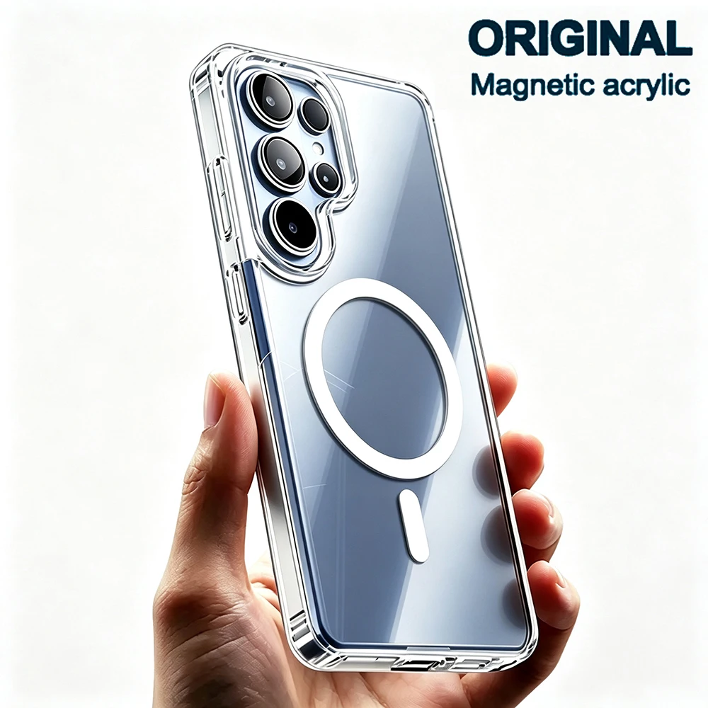Luxury Clear Cover Magnetism Case For Samsung S26 S25 Edge S24 S21 S23 Fe S22 Plus Z Flip Fold 8 Ultra 7 6 5 4 3 HD Protection