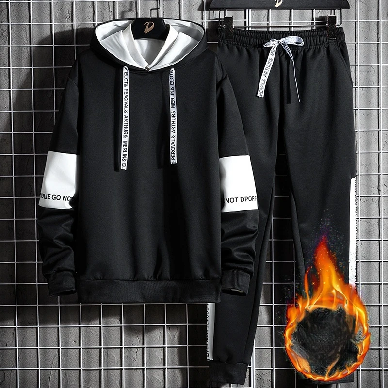 2025년 신상 남성용 2피스 트랙수트 가을 플리스 후디와 조거 팬츠 스포츠웨어 세트 한국 인기 의류 남성용