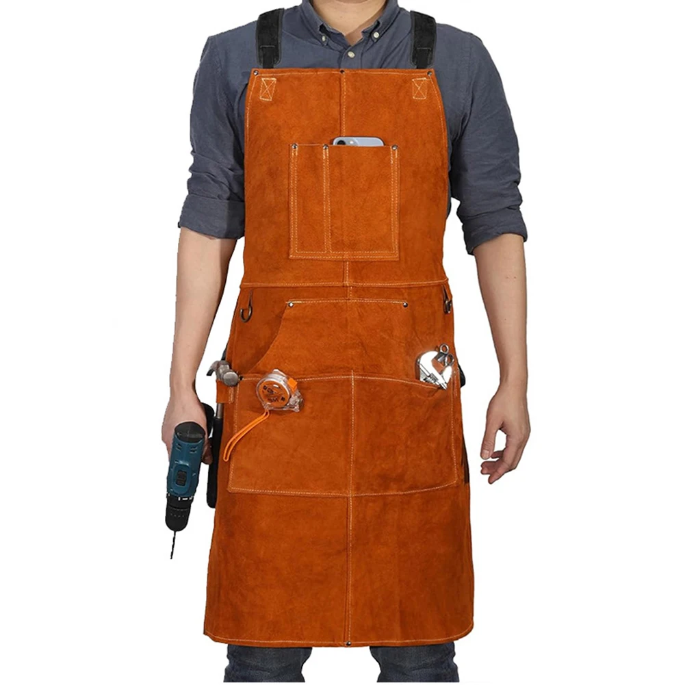 Heavy Duty Apron Leather Welding Apron Woodworking Tools Holder Blacksmithing Gear Full Split Cowhide Material