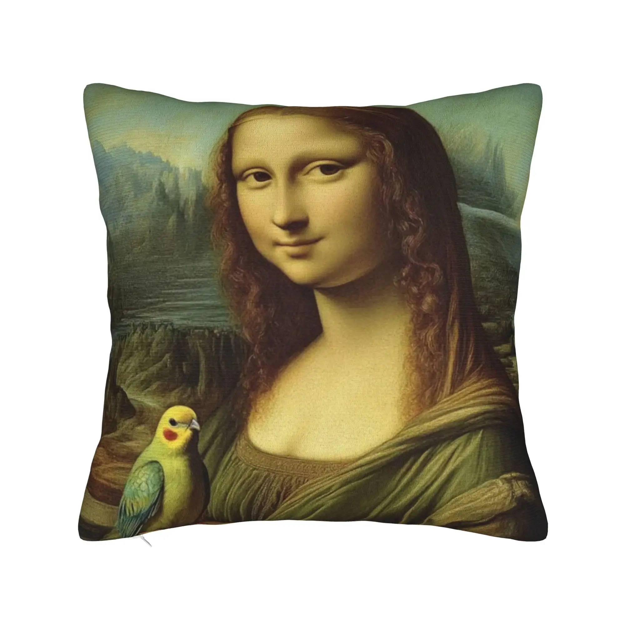 Cute Parrot Mona Lisa Pillow Case  Novelty Pillow Cover Design Pillowcases For Sofa Home Decoration
