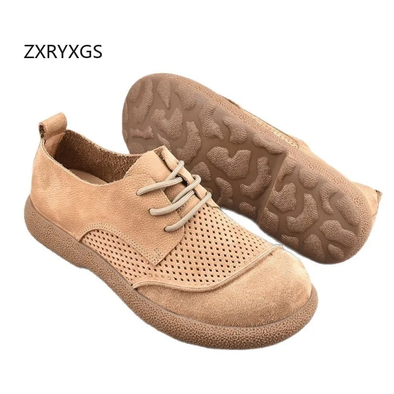 

ZXRYXGS Toe Cowhide Hollow Breathable Men's Sneakers Casual Shoes 2025 Summer Autumn Men Full Genuine Leather Trendy Shoes Flats