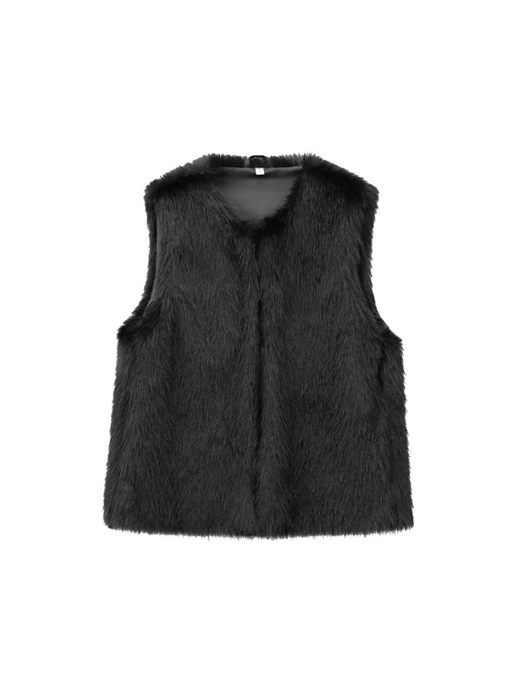 Willshela Women Fashion Faux Fur Solid Hidden Breasted Vest Waistcoats Vintage O-Neck Sleeveless Jackets Female Chic Tank Tops