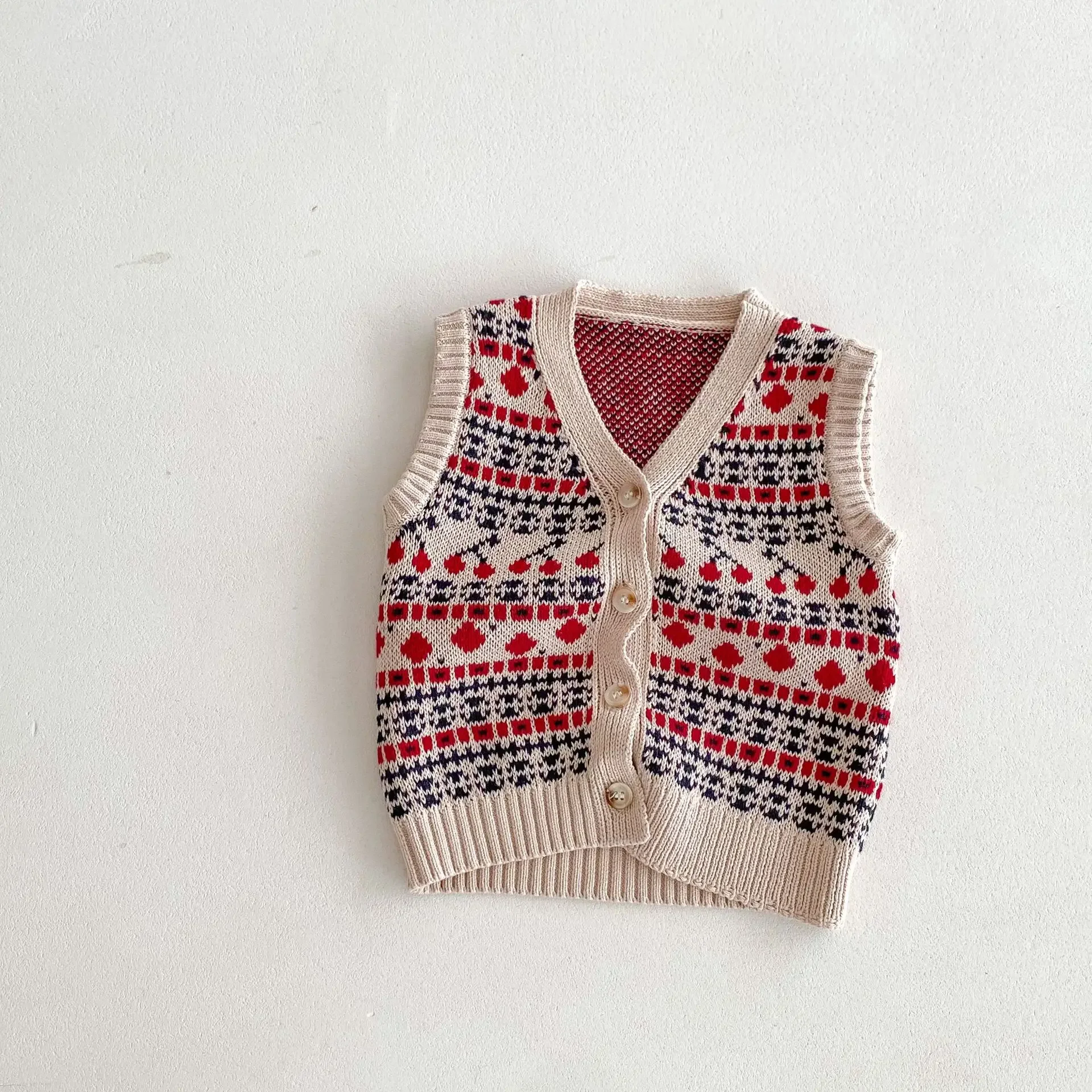 2024 Autumn New Children Vintage Knitted Vest Baby Sleeveless Tops Jacket Boys Girls Sweater Cardigan Kids Casual Jacquard Vest