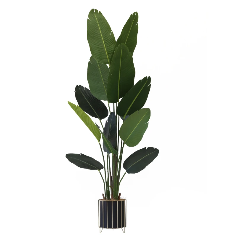 محاكاة النباتات الخضراء طائر الجنة المسافر الموز الطابق وعاء غرفة المعيشة الديكور الداخلي شجرة وهمية الحلي ديكورا #5