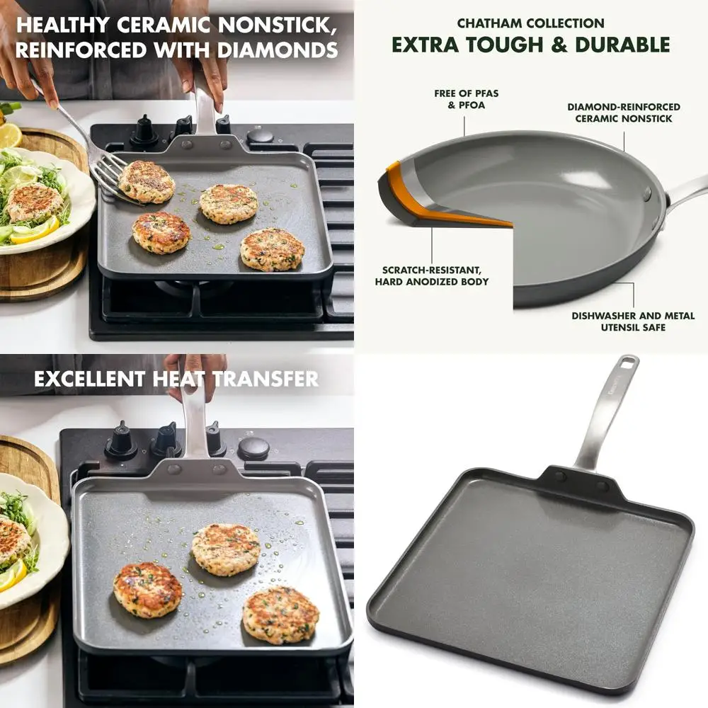 

Eco-Friendly 11 Nonstick Griddle Pan, Hard Anodized, Dishwasher and Oven Safe, Gray Finish
