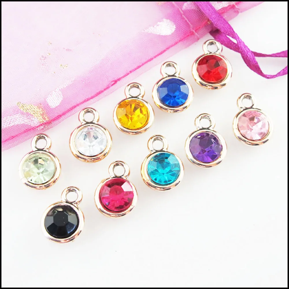 Fashion 30Pcs Mixed Crystal KC Gold Color Round Circle Charms Pendants 11x15mm